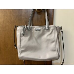 Kate Spade Dawn Gray Nylon Double Zip Medium Satchel Leather Straps 2 Way Bag
